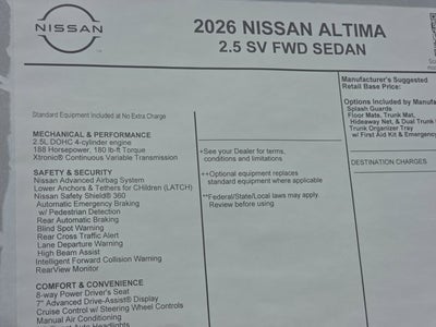 2026 Nissan Altima SV