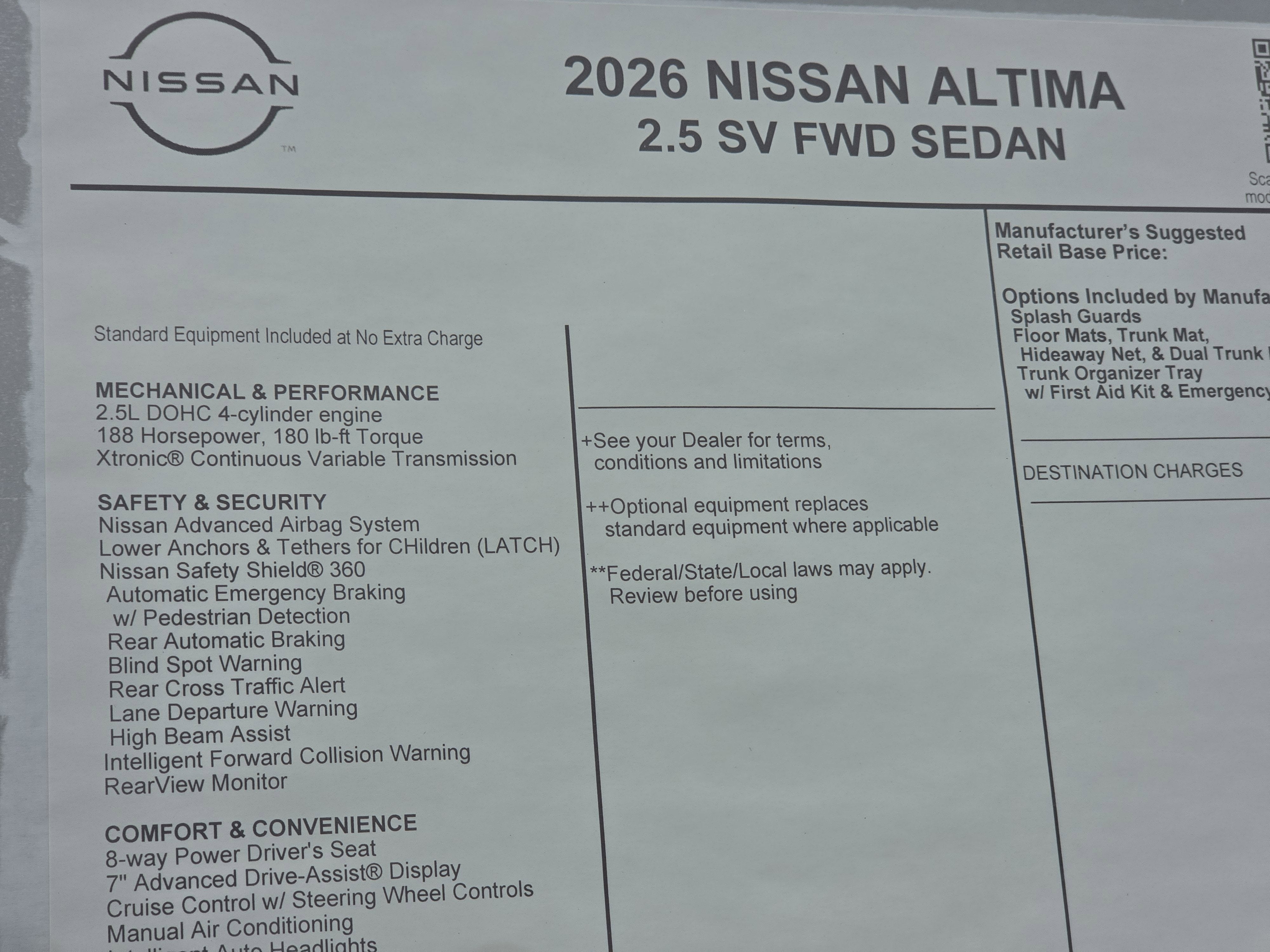 2026 Nissan Altima SV