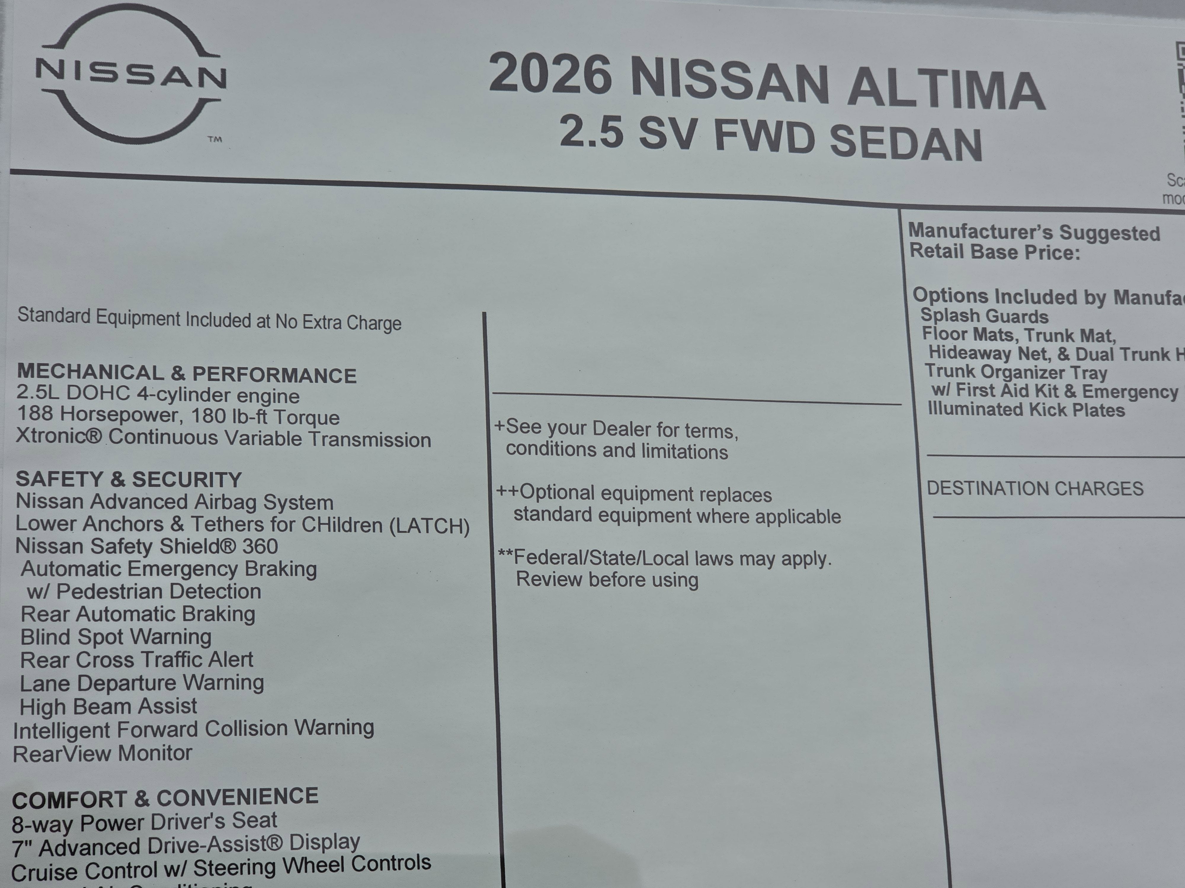 2026 Nissan Altima SV