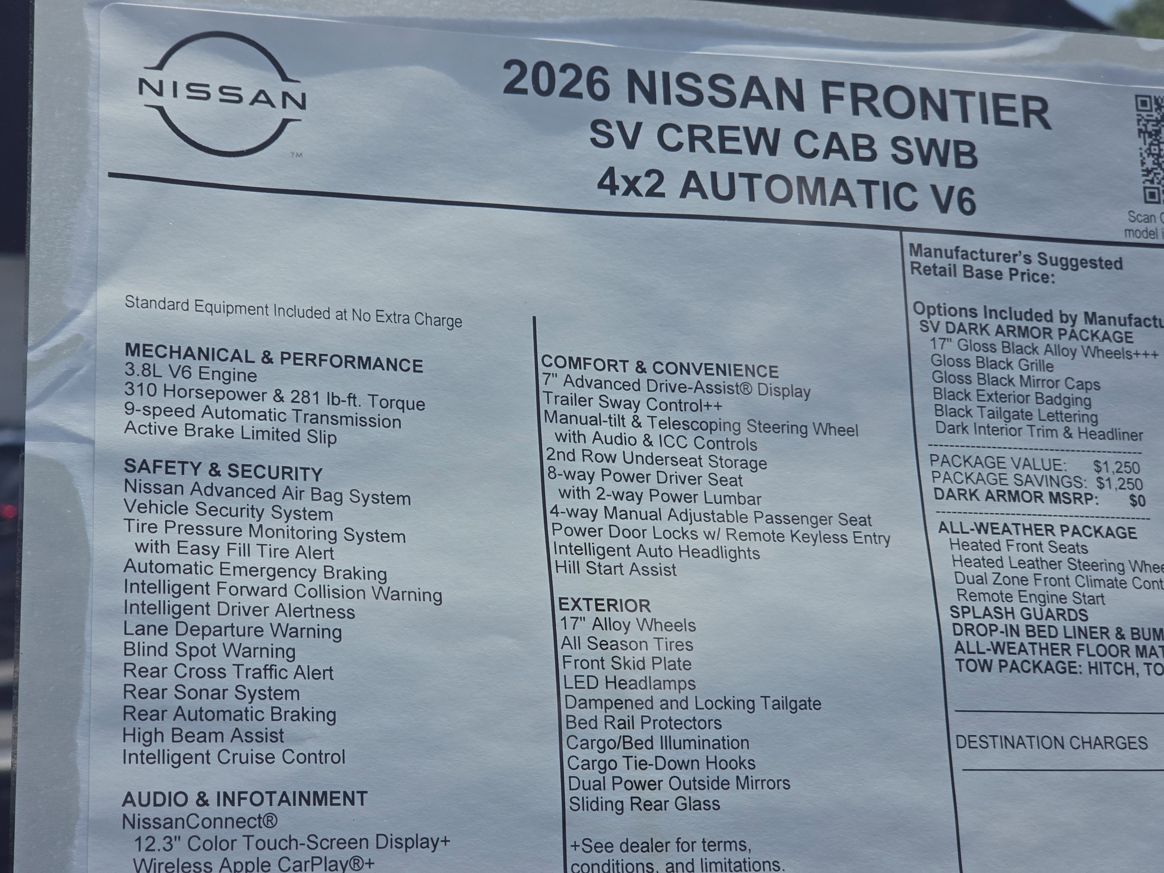 2026 Nissan Frontier SV