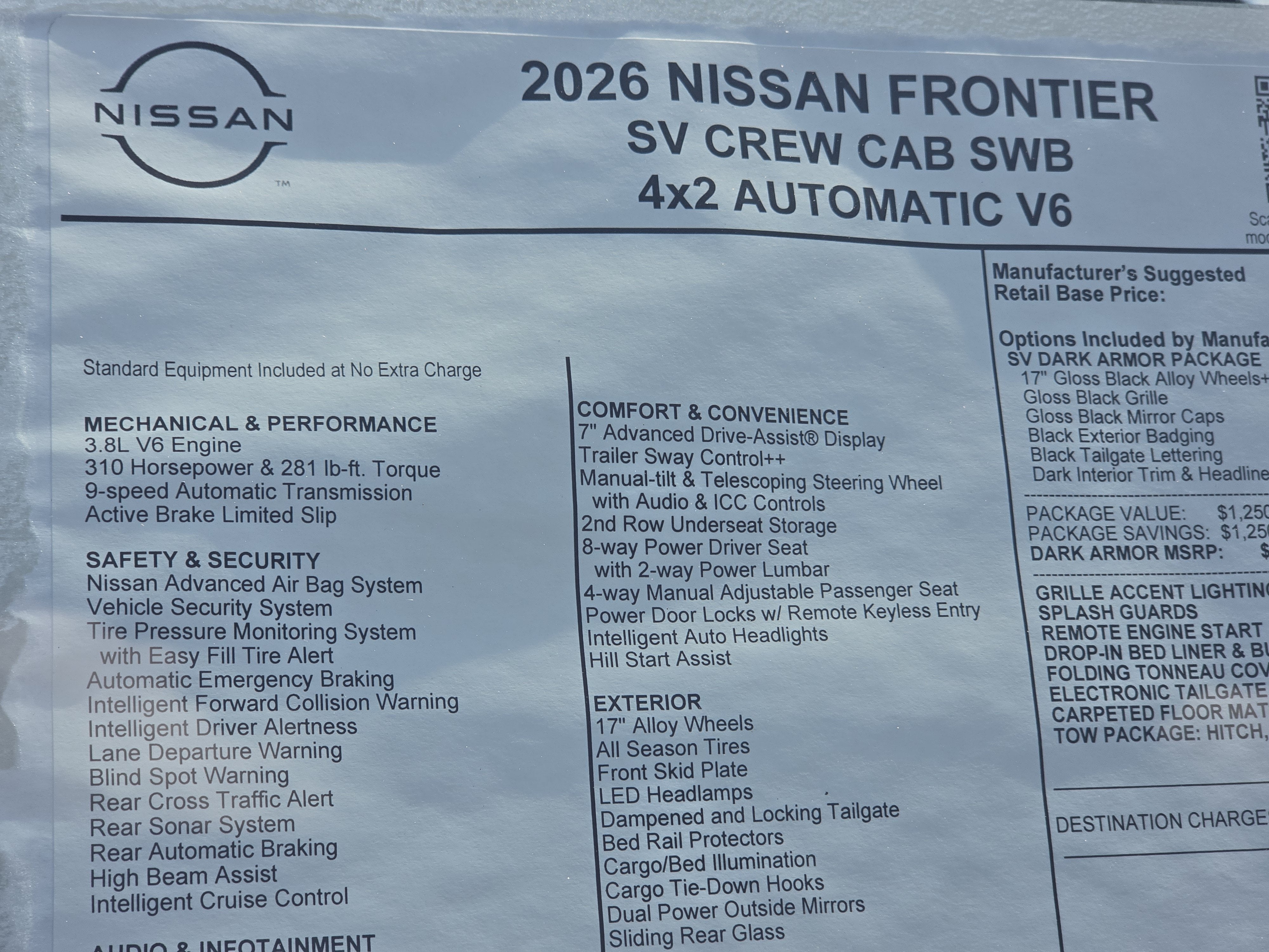 2026 Nissan Frontier SV