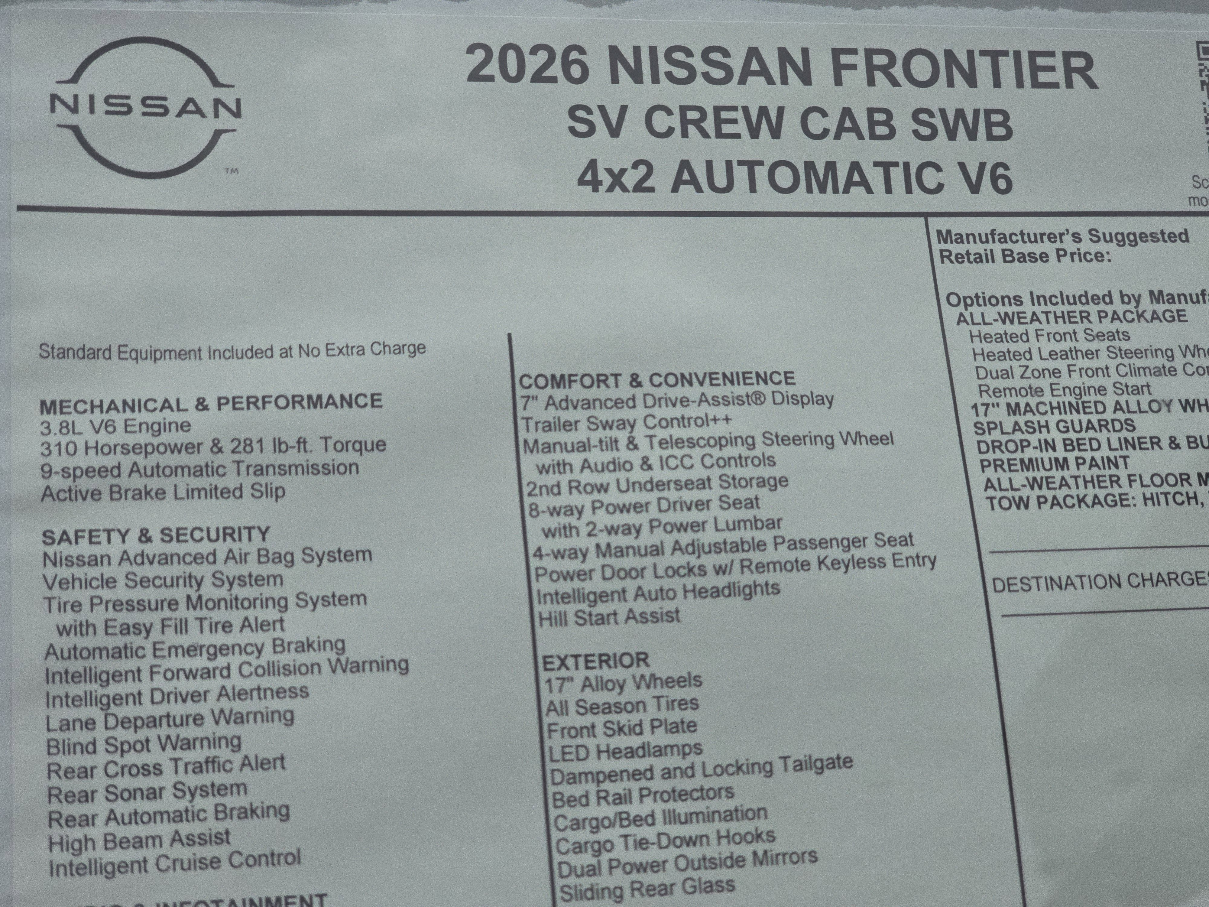2026 Nissan Frontier SV