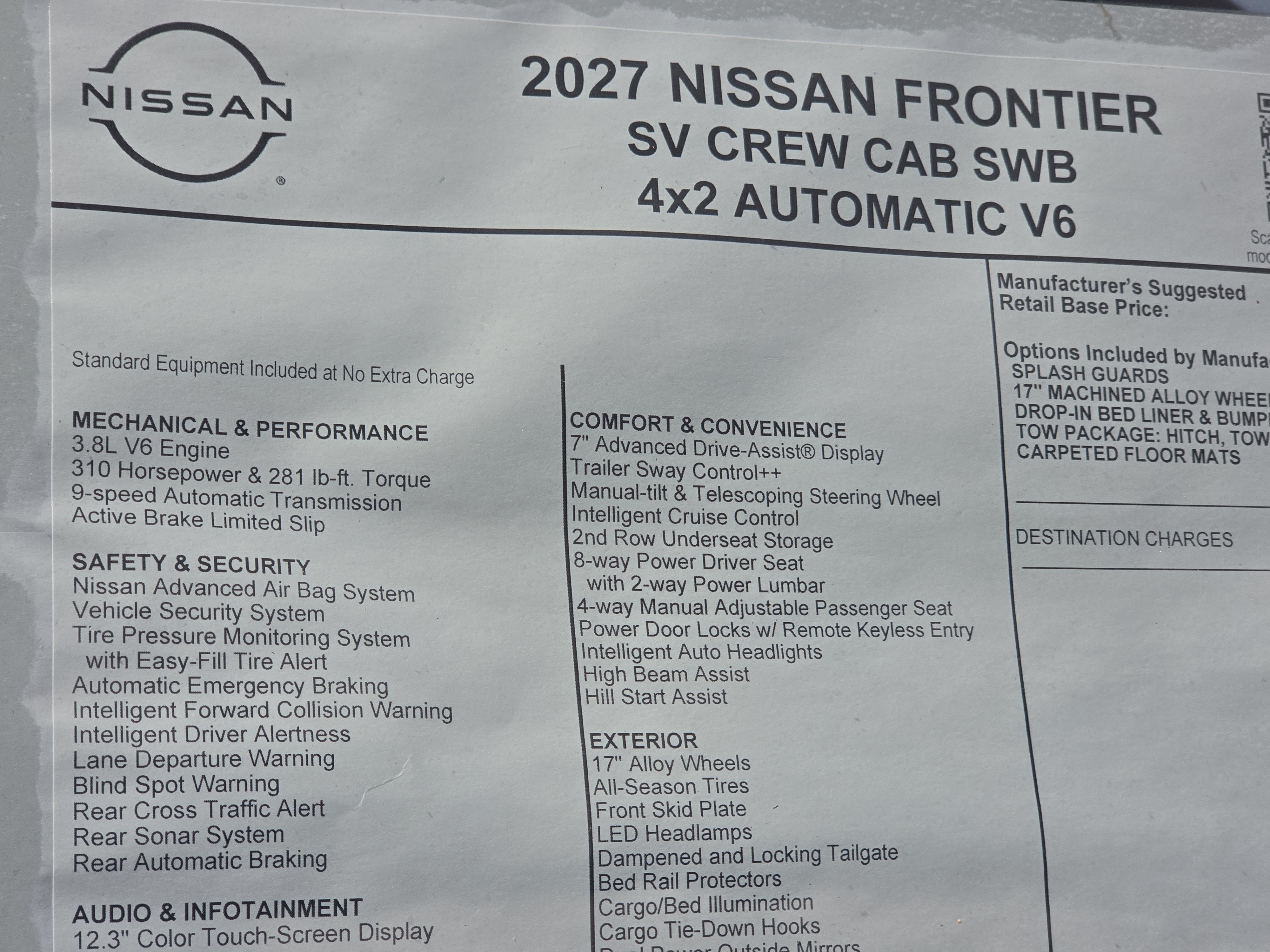 2027 Nissan Frontier SV