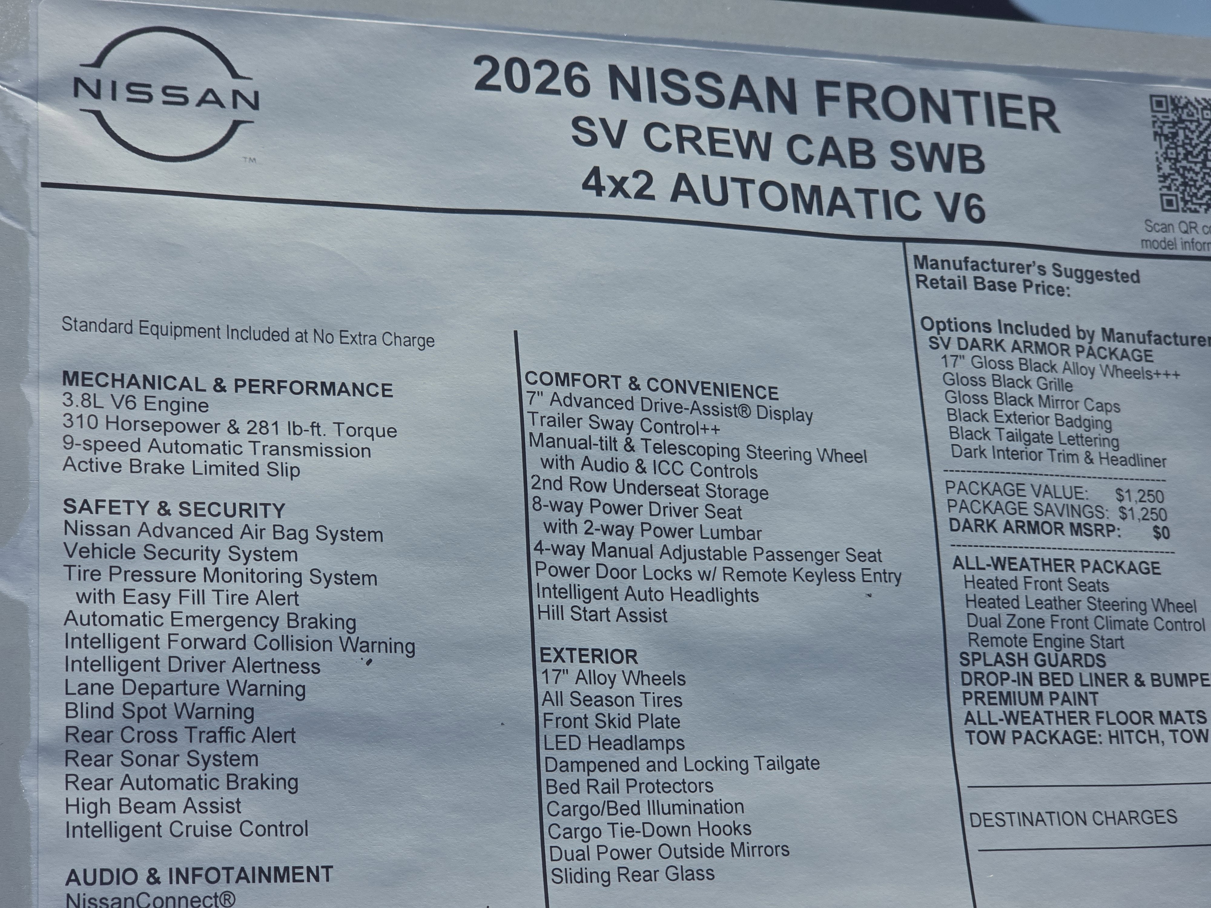 2026 Nissan Frontier SV