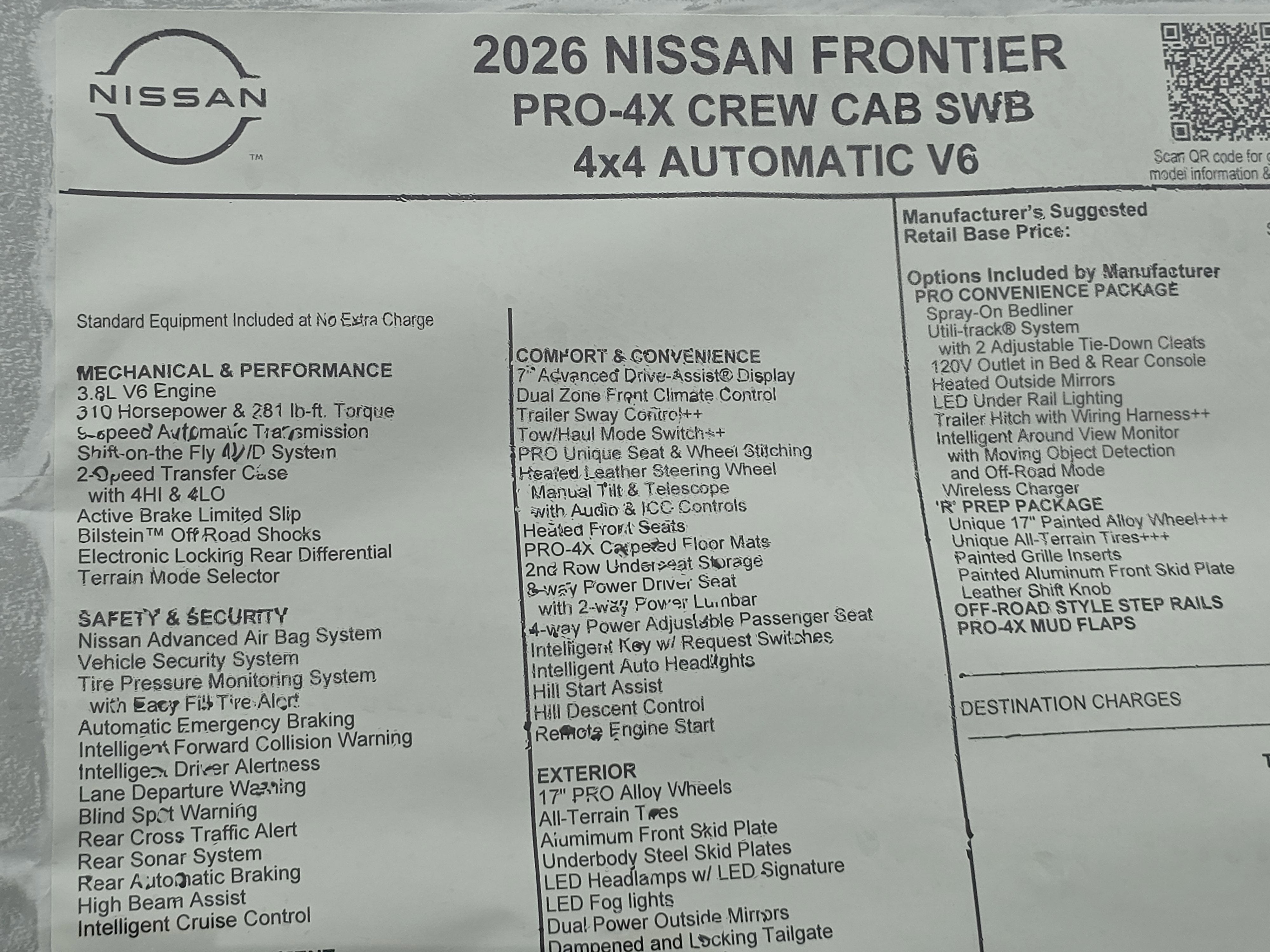 2026 Nissan Frontier PRO-4X w/R Package