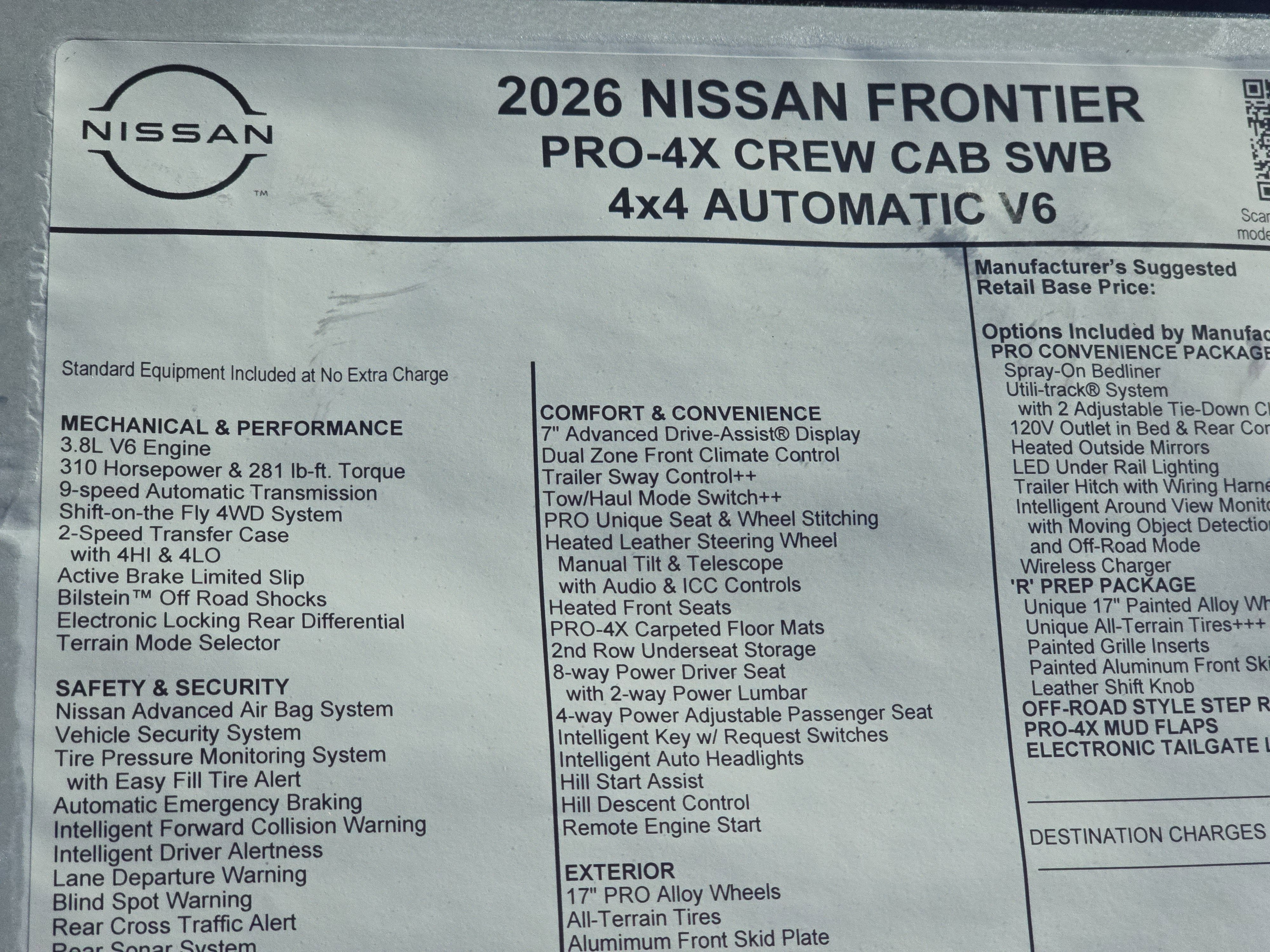 2026 Nissan Frontier PRO-4X w/R Package