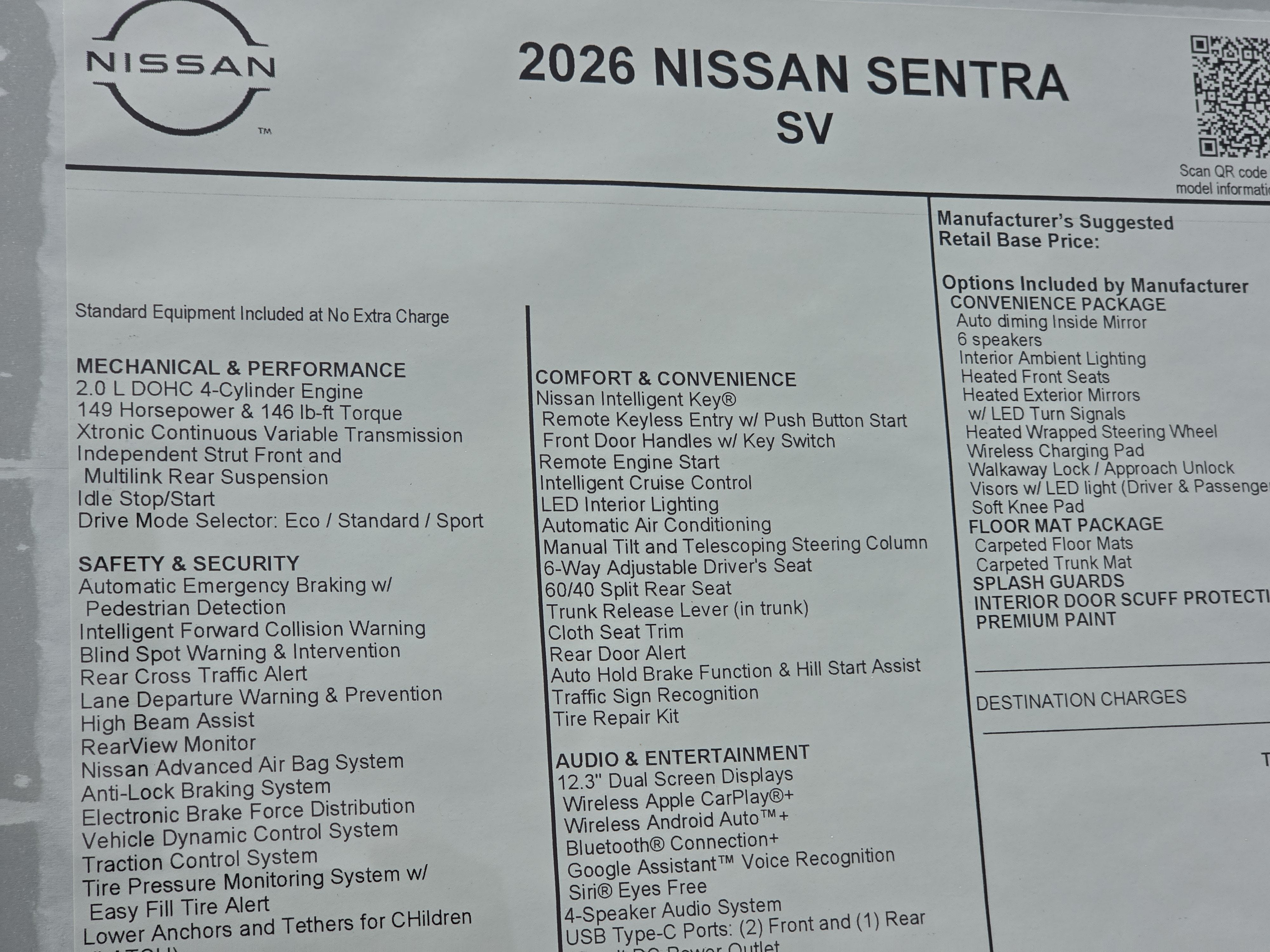 2026 Nissan Sentra SV