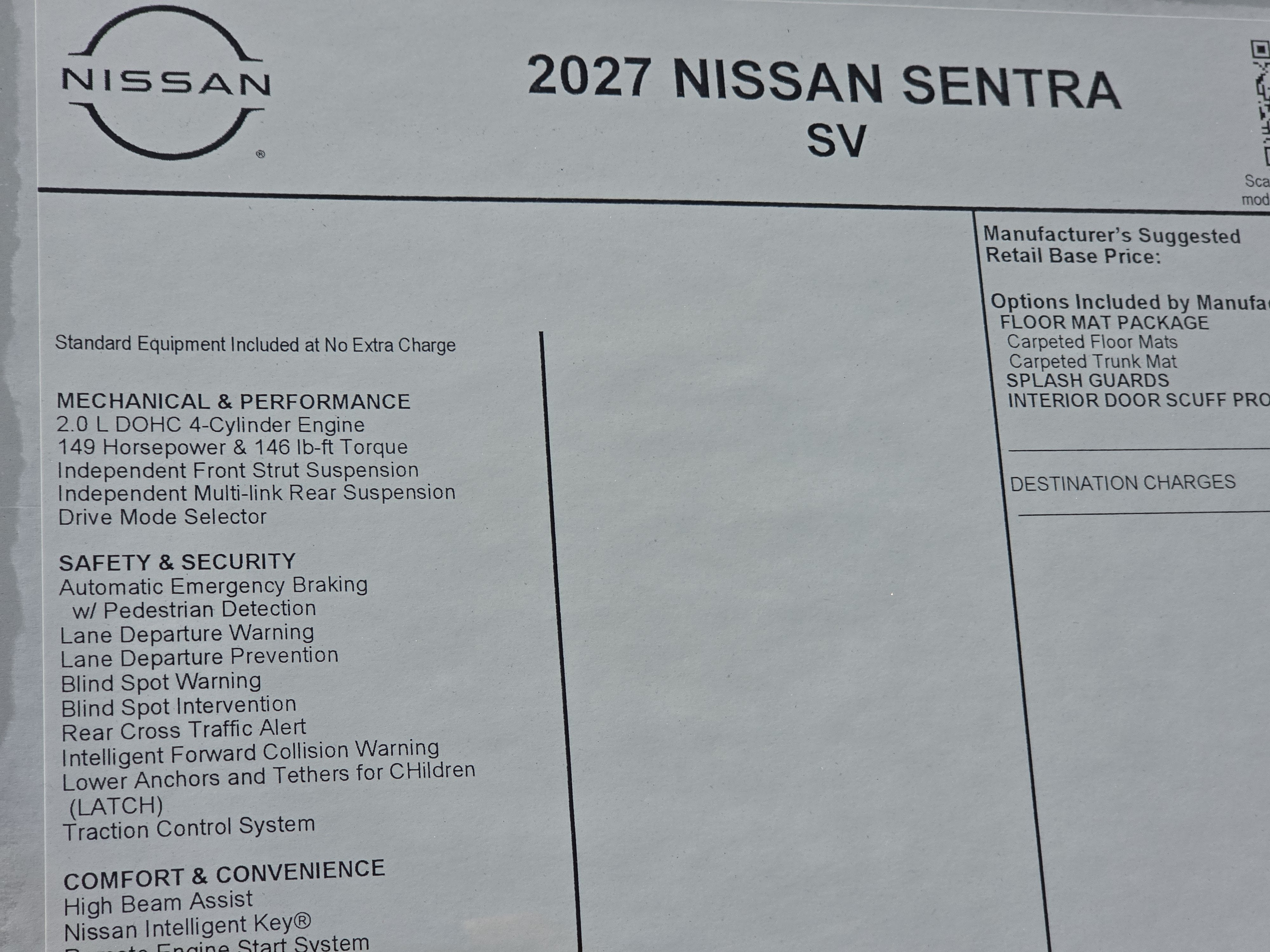 2027 Nissan Sentra SV