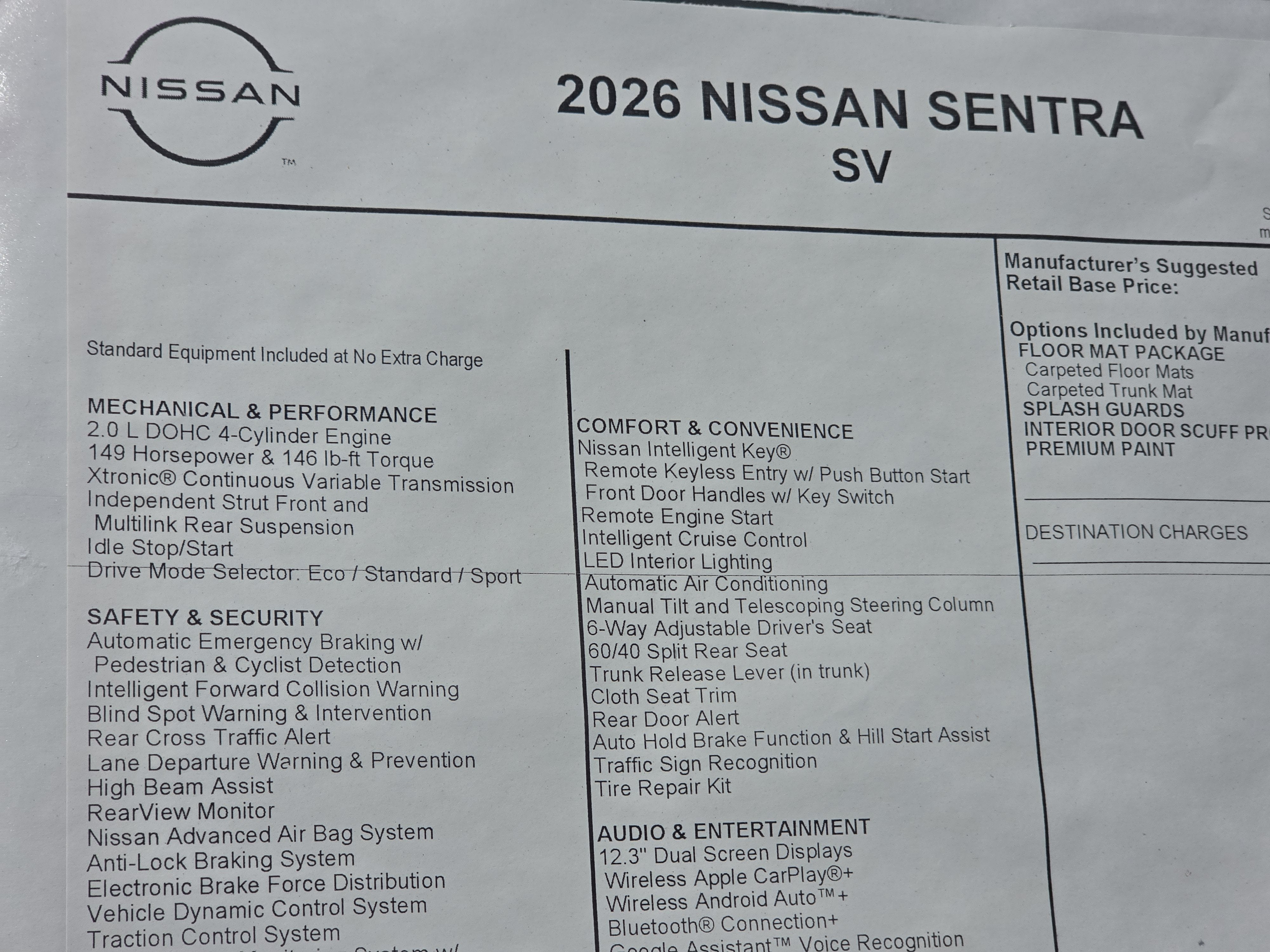 2026 Nissan Sentra SV