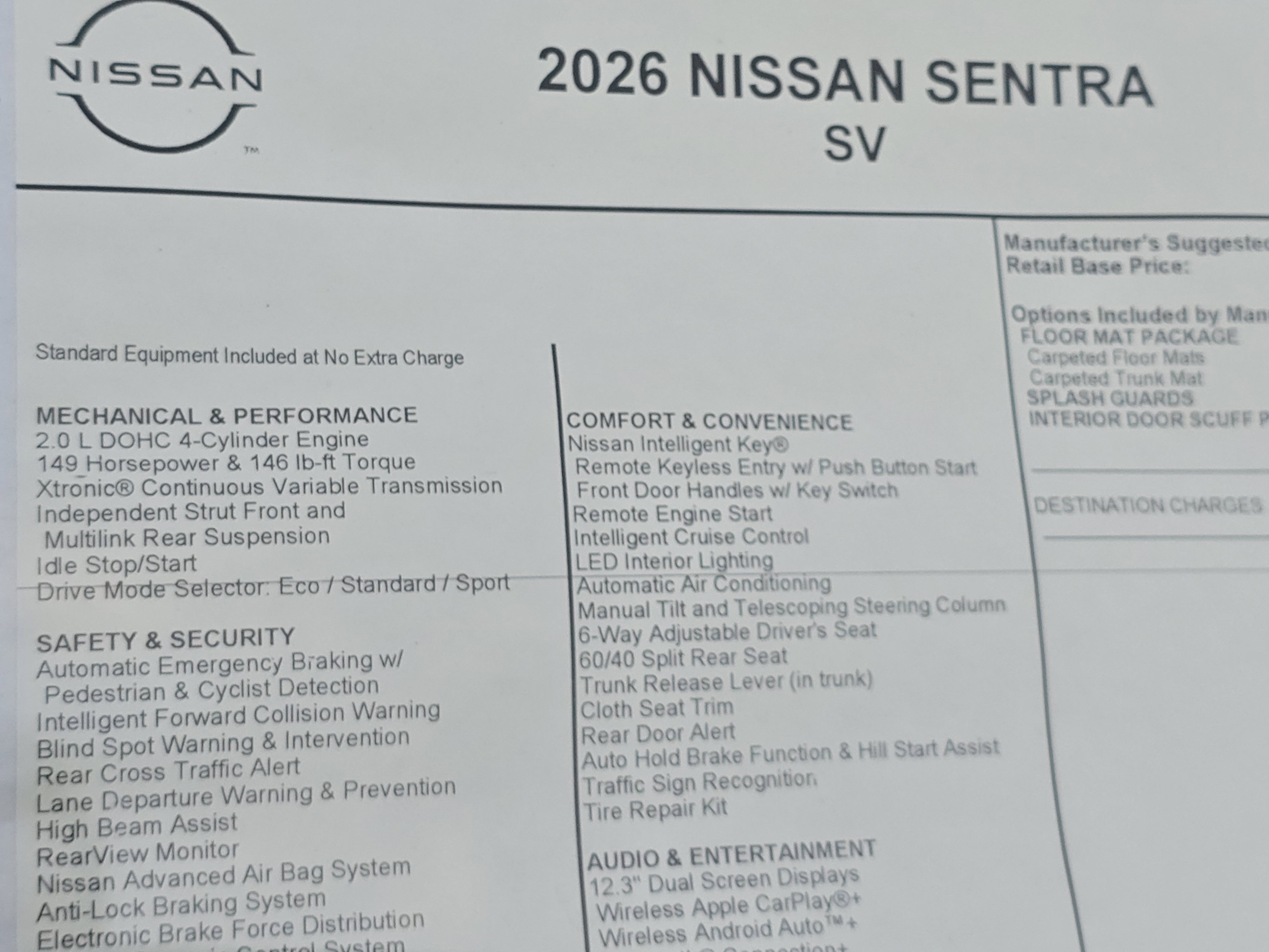 2026 Nissan Sentra SV