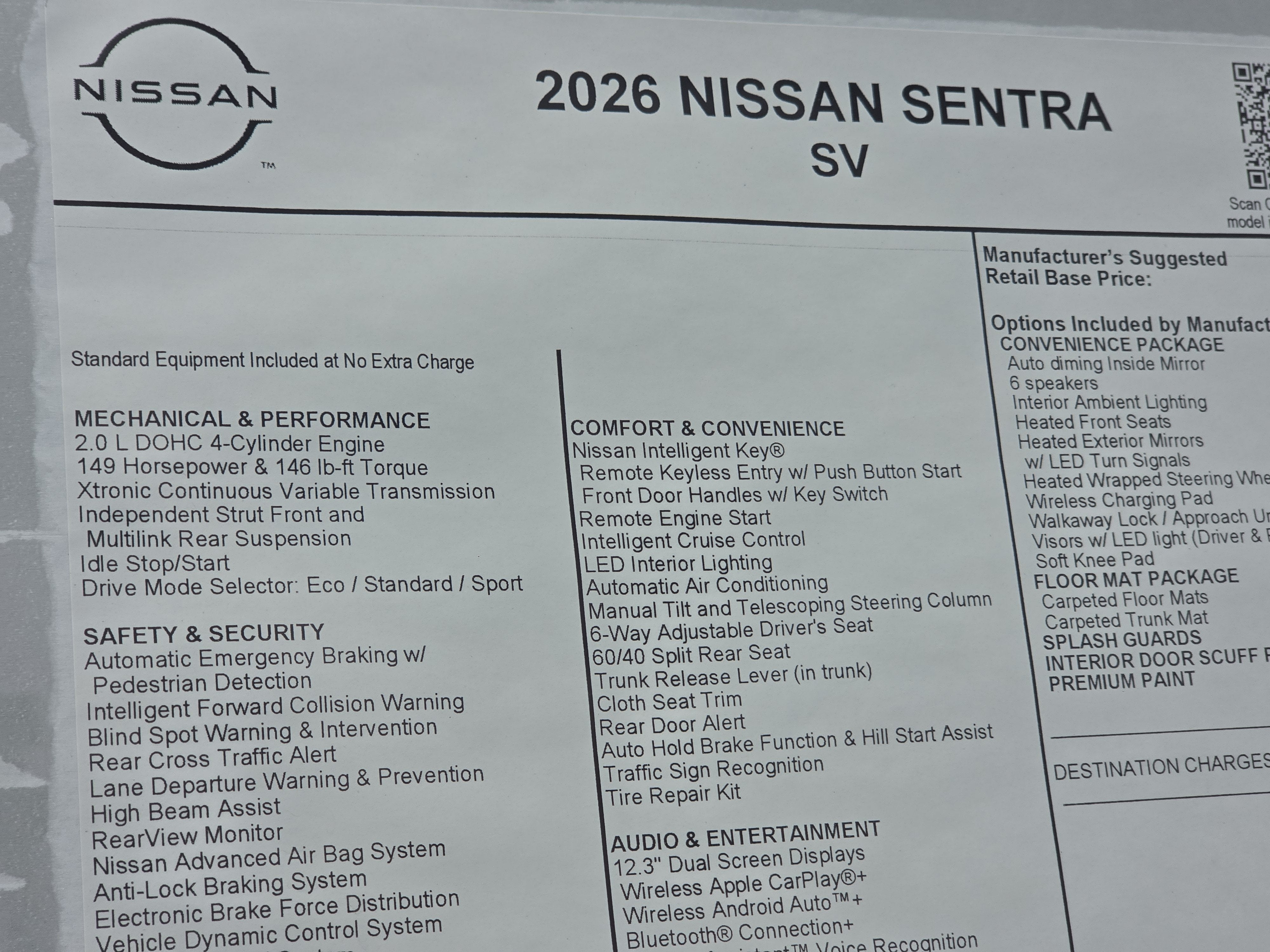 2026 Nissan Sentra SV