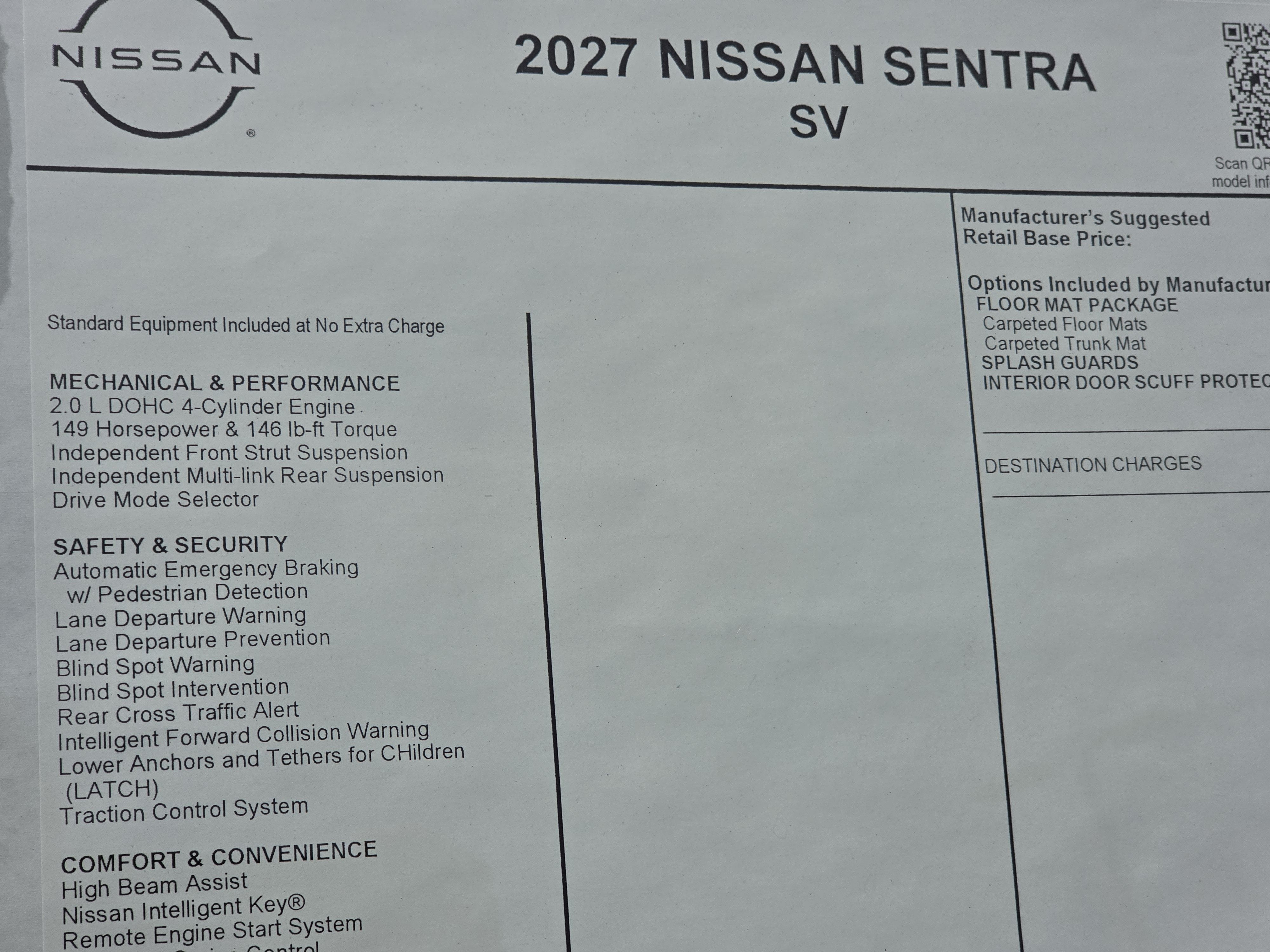 2027 Nissan Sentra SV