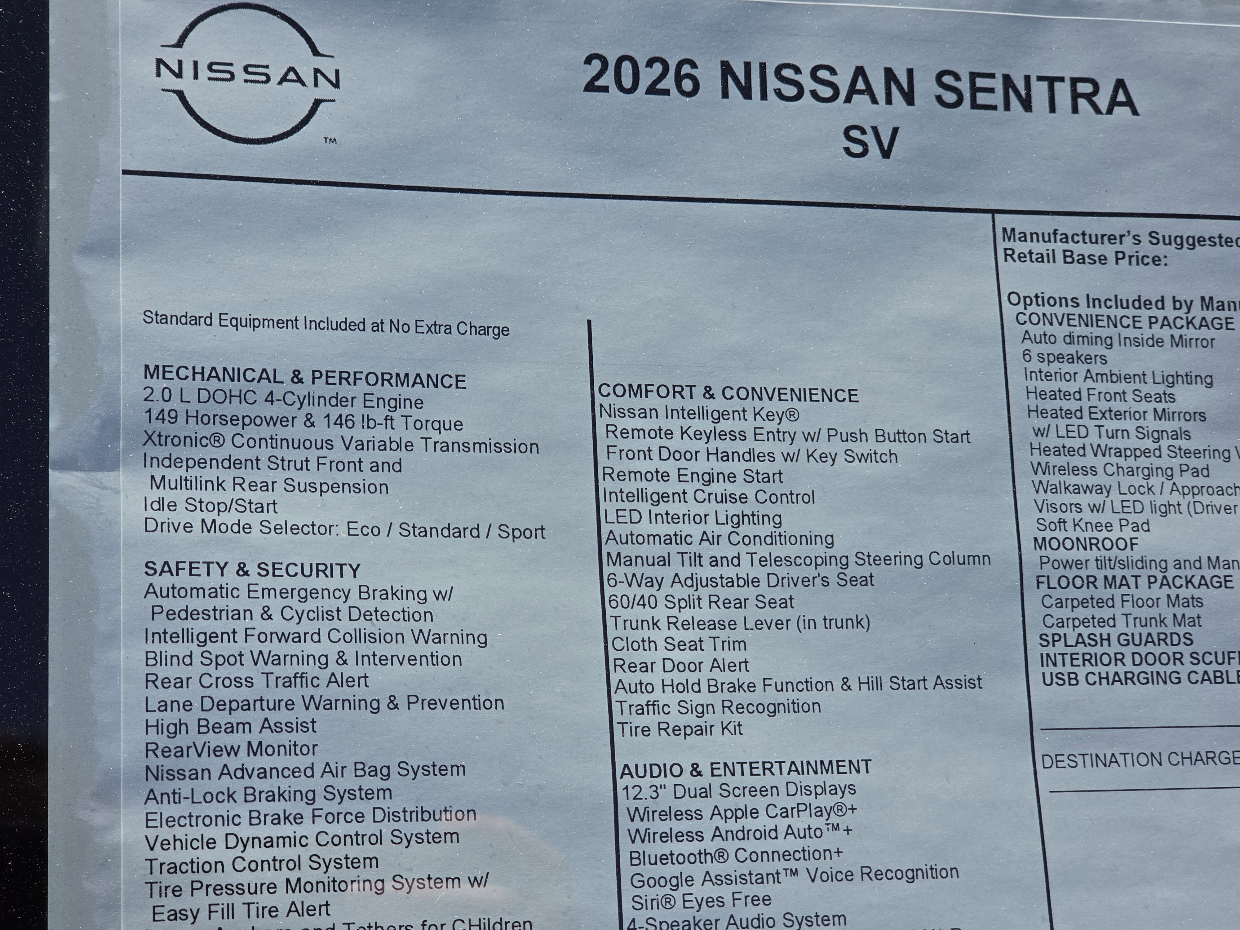 2026 Nissan Sentra SV