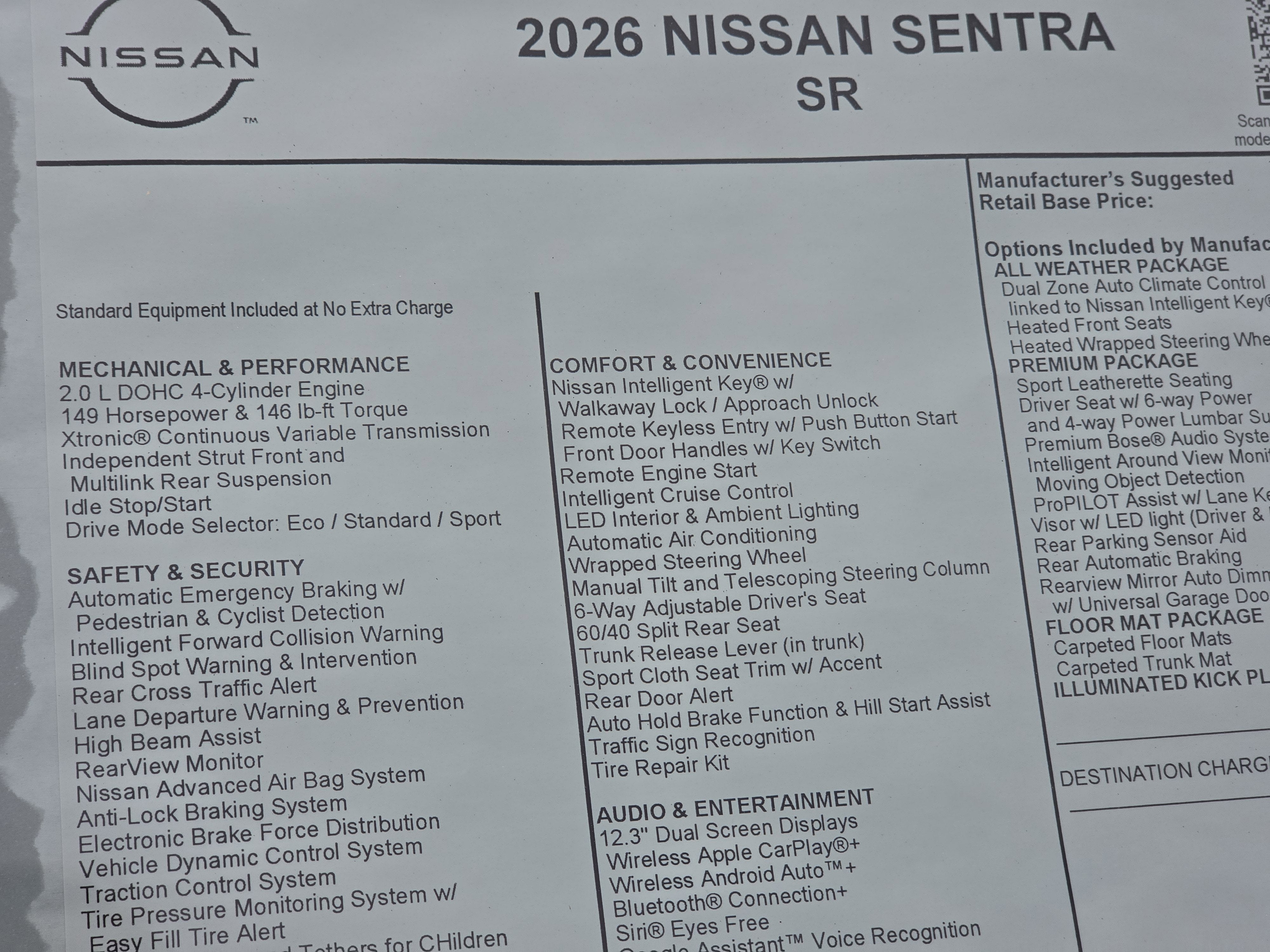 2026 Nissan Sentra SR