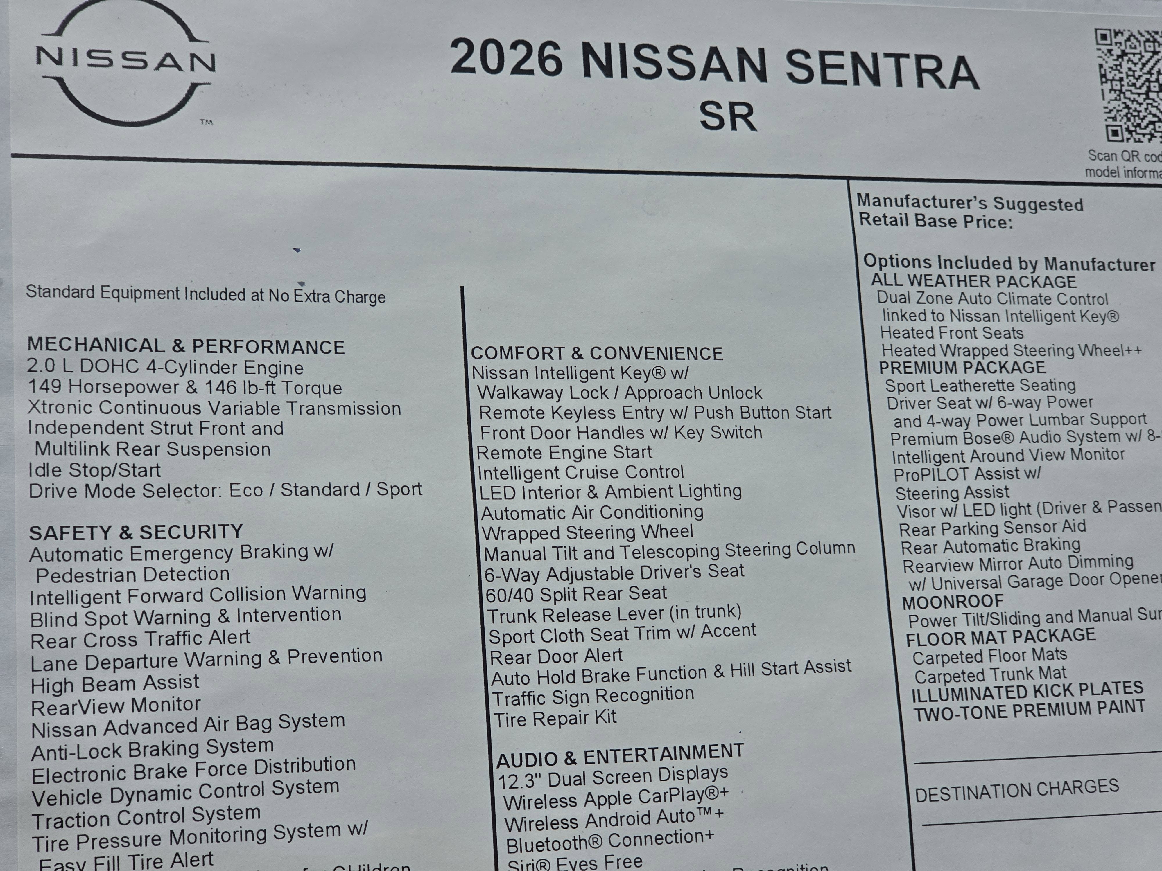 2026 Nissan Sentra SR