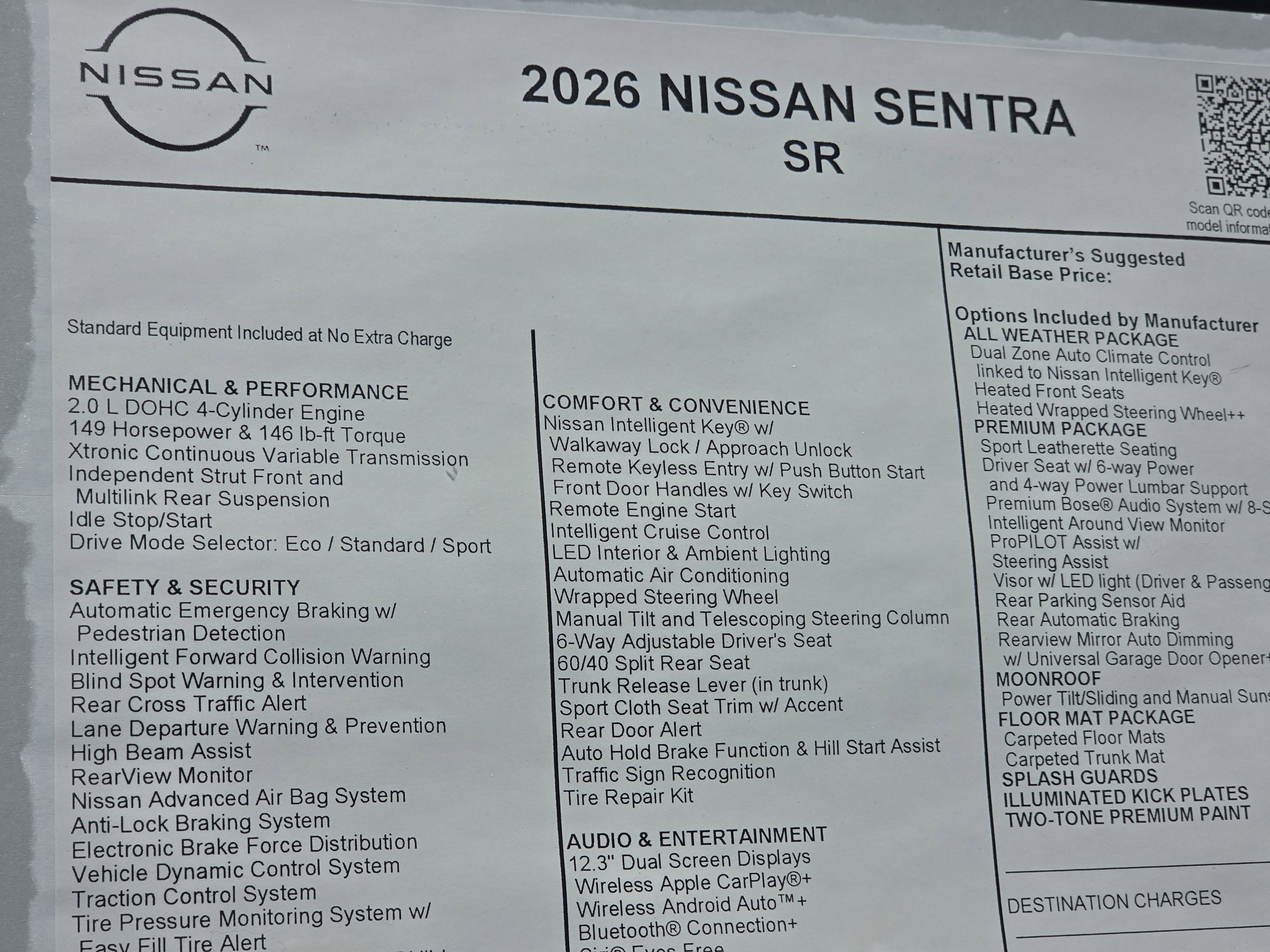 2026 Nissan Sentra SR