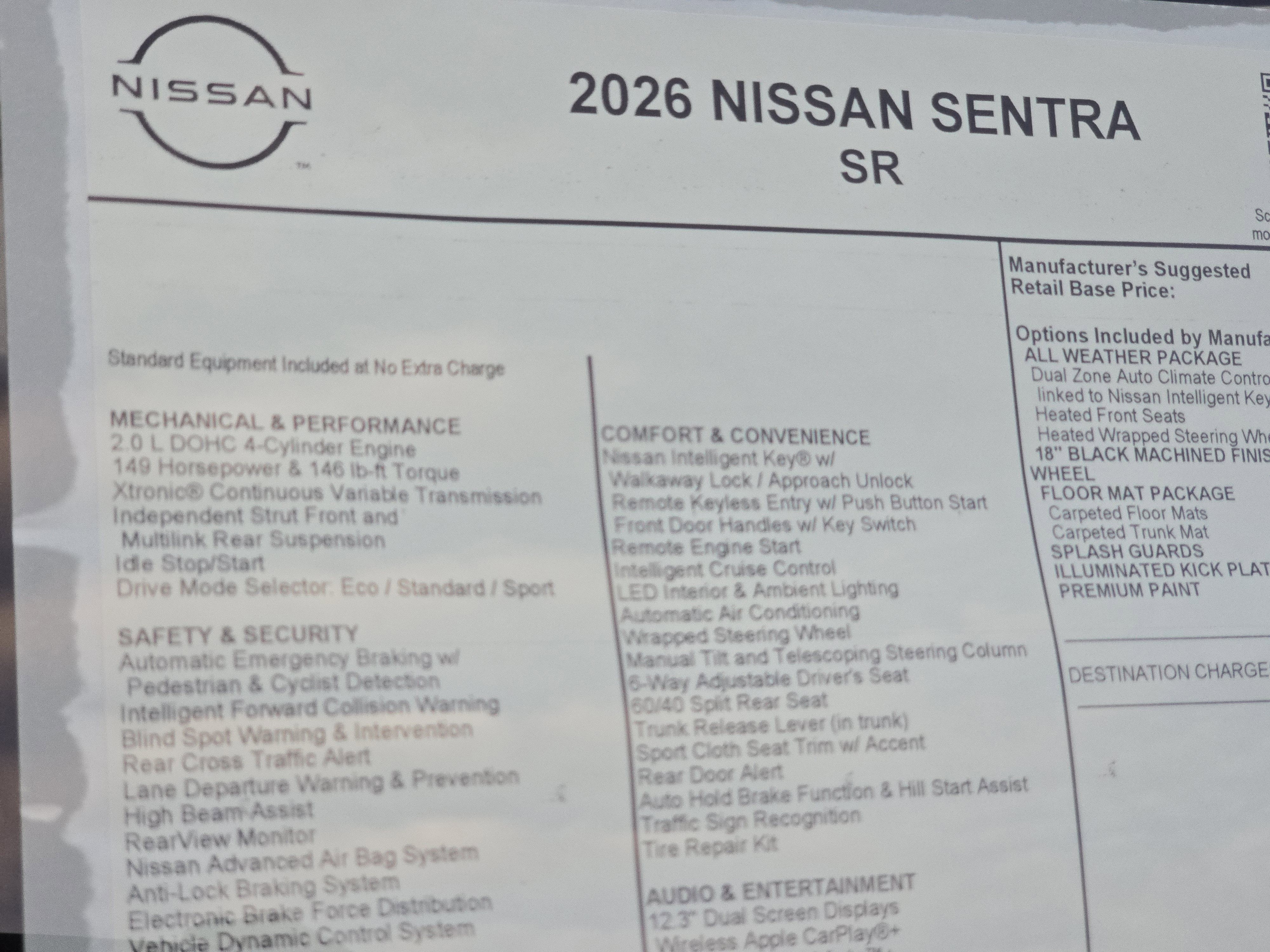 2026 Nissan Sentra SR