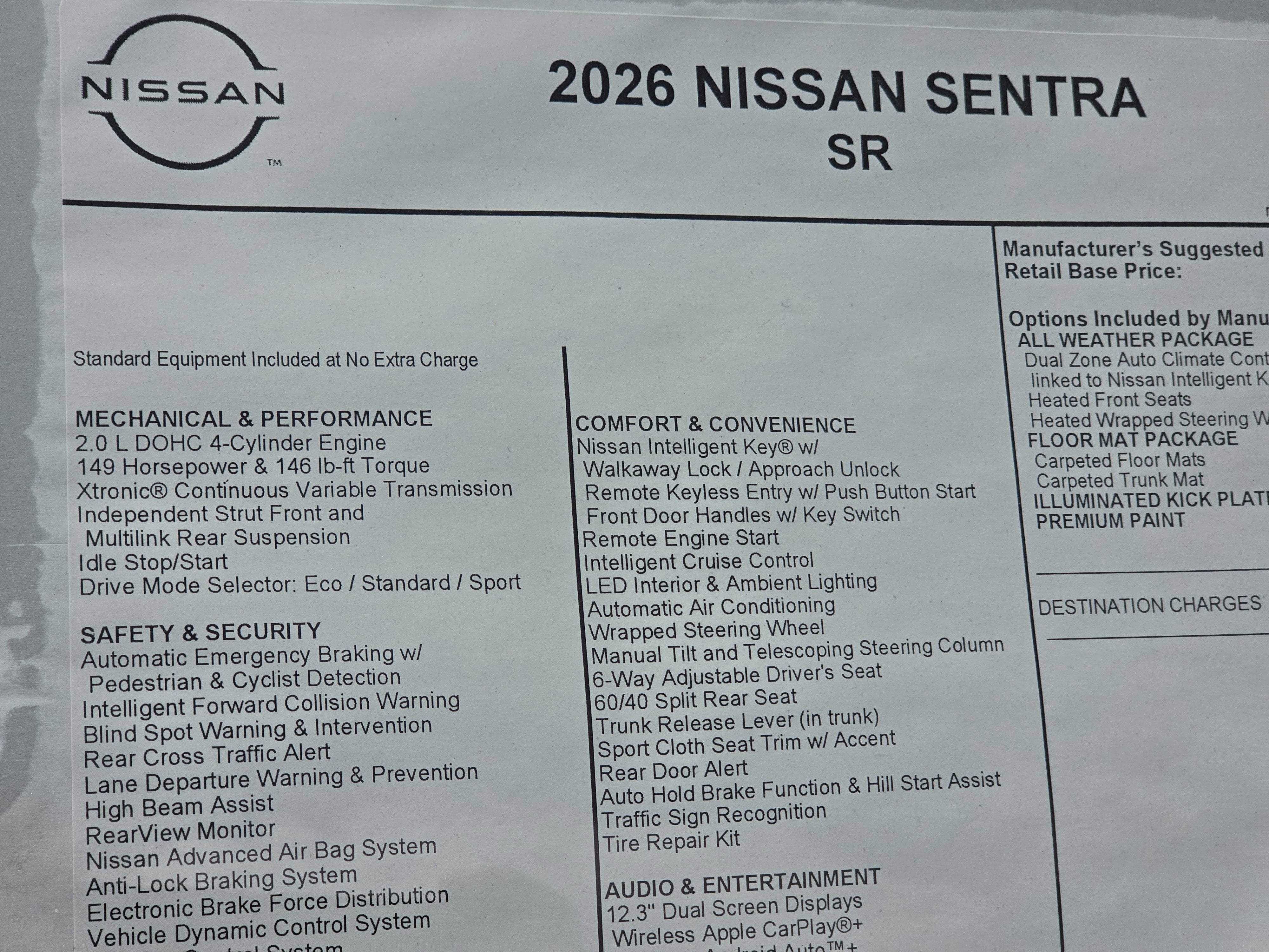 2026 Nissan Sentra SR