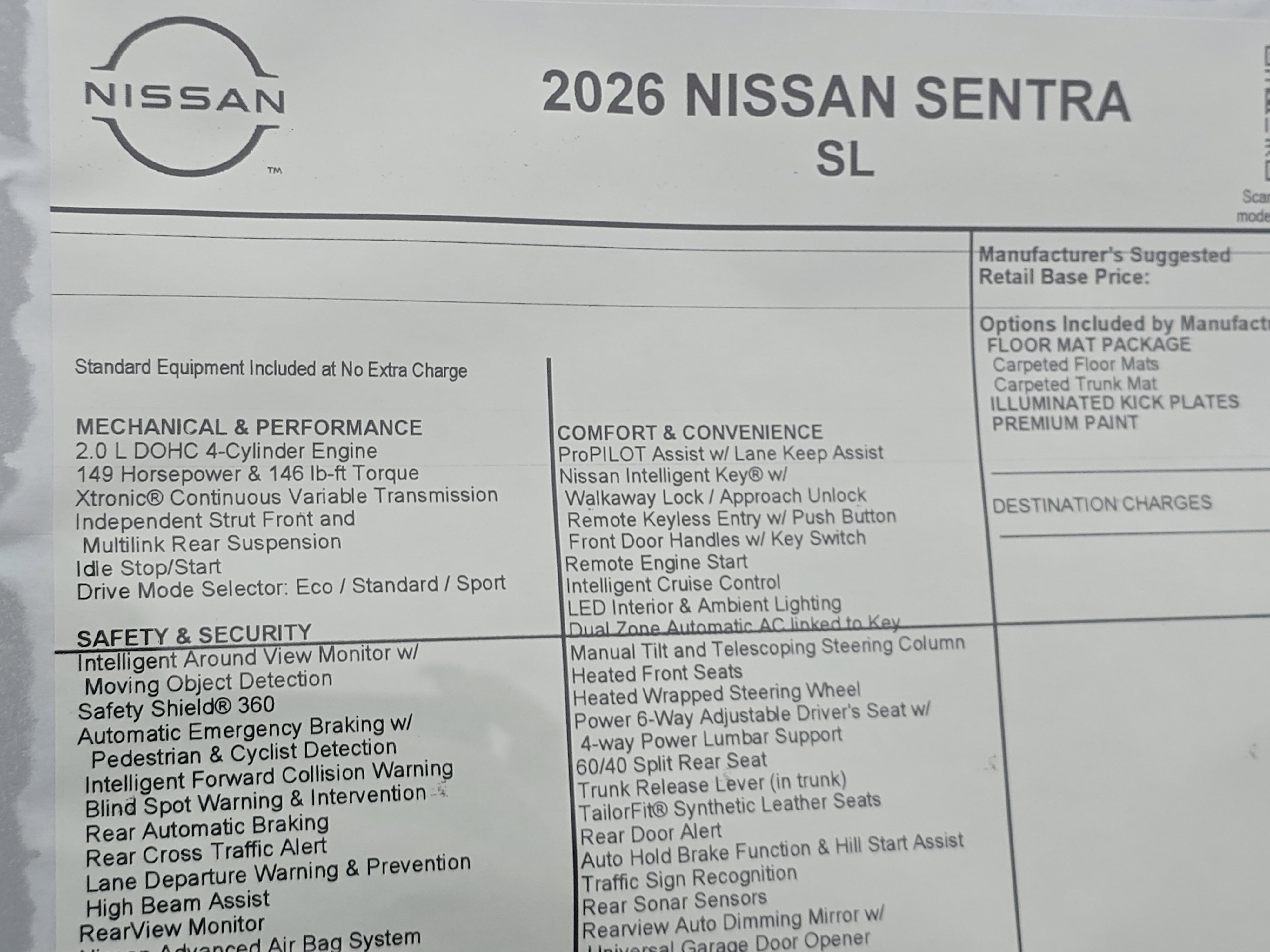 2026 Nissan Sentra SL