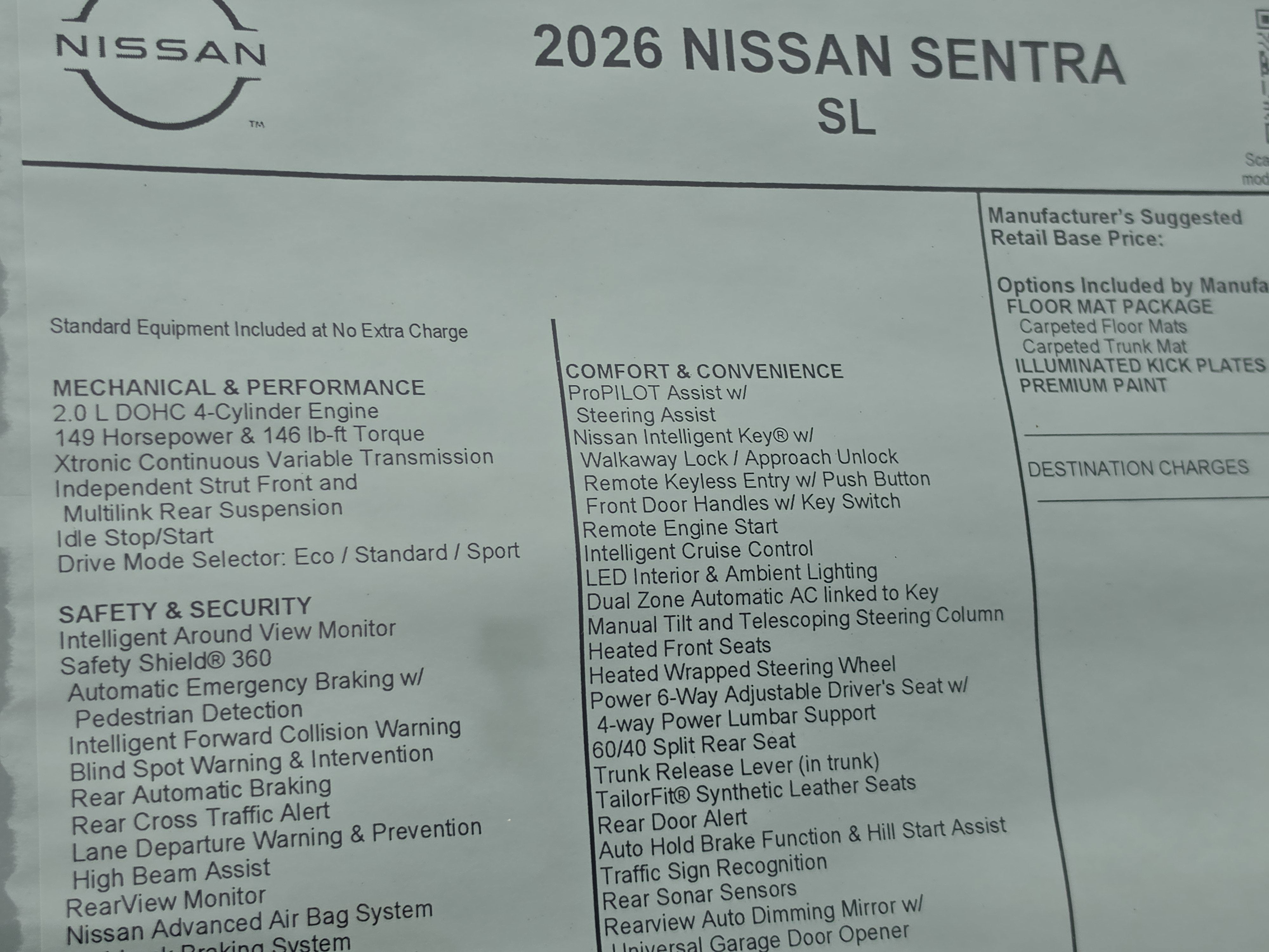 2026 Nissan Sentra SL