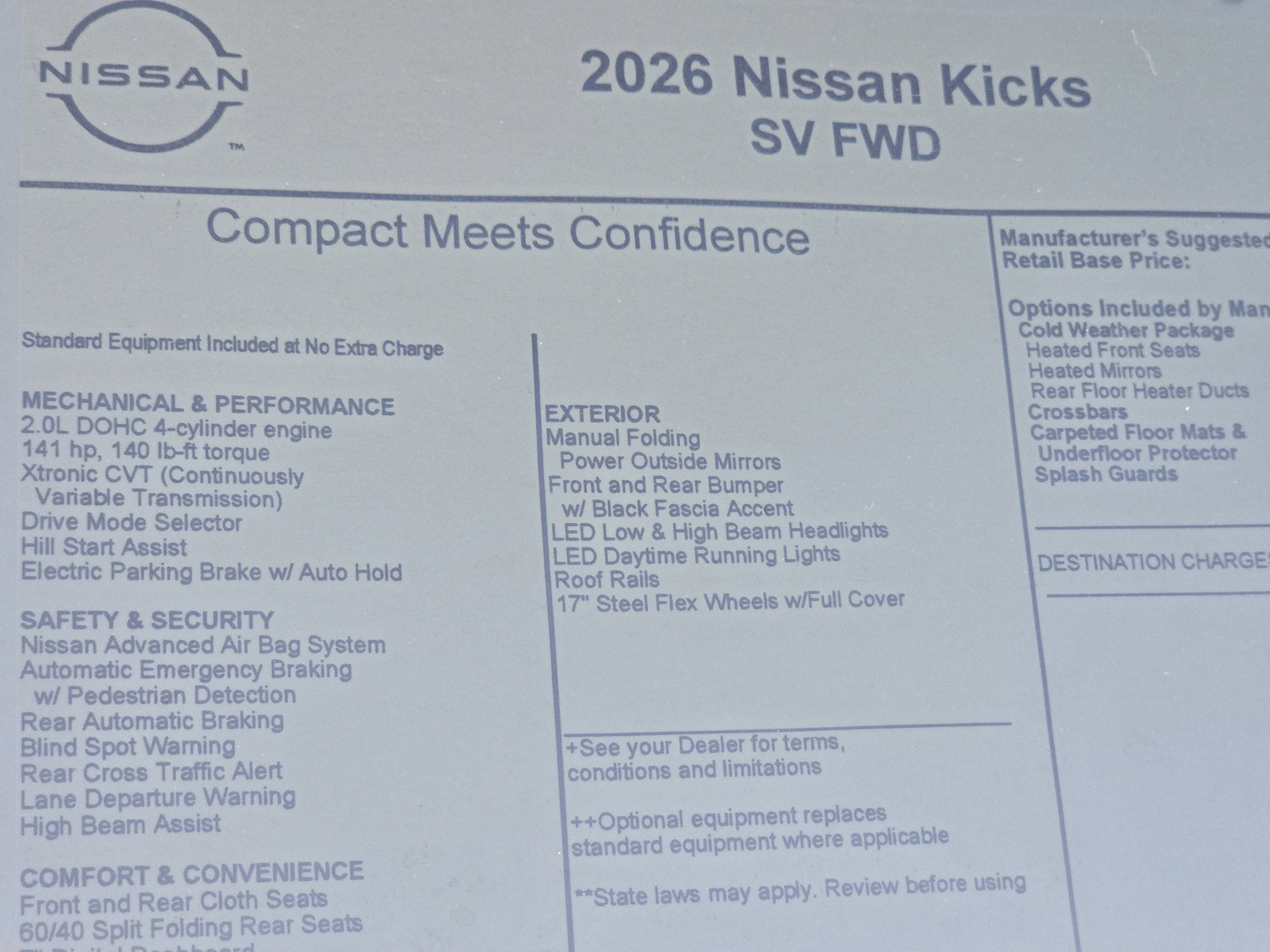 2026 Nissan Kicks SV