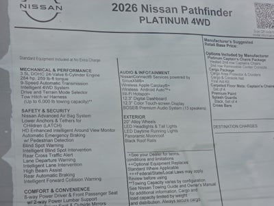 2026 Nissan Pathfinder Platinum