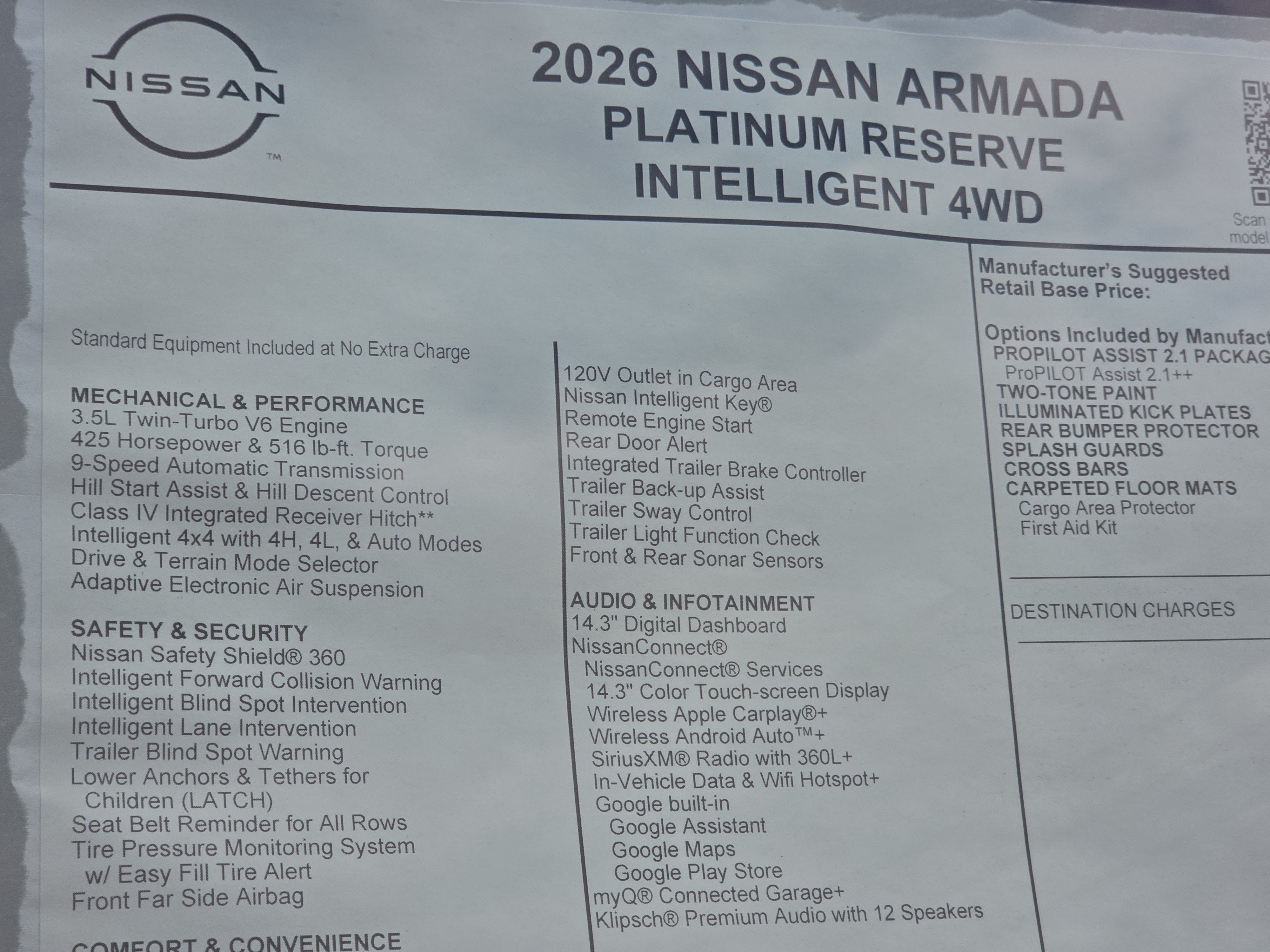 2026 Nissan Armada Platinum Reserve